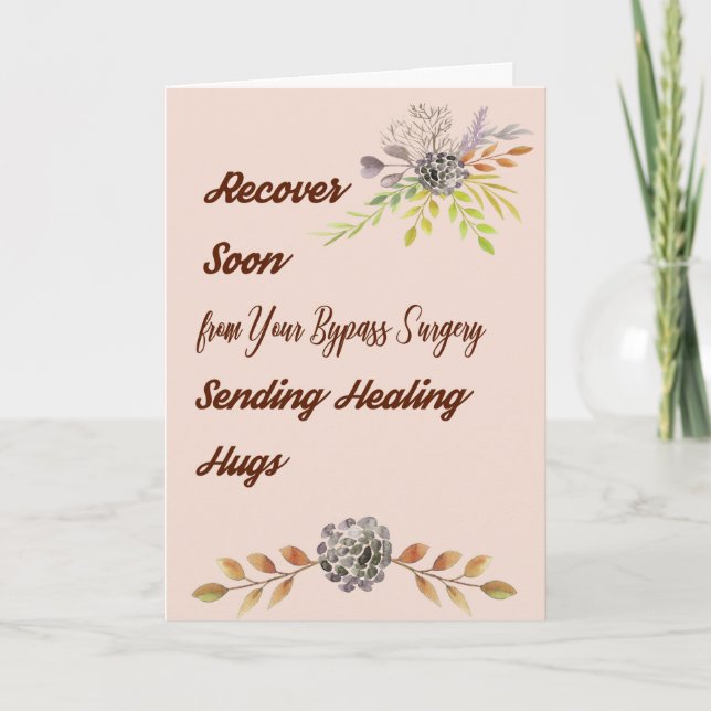 Bypass Surgery Get Well Card Tan with Flowers (Front)