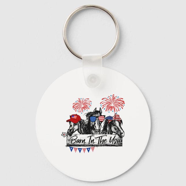 Byrn In The Usa Horses Funny Horse 4th Of July  Keychain (Front)