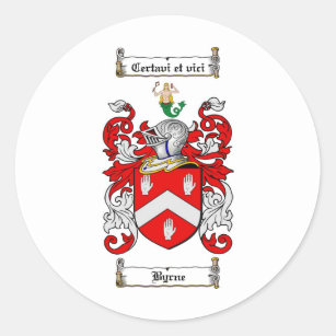 BYRNE FAMILY CREST -  BYRNE COAT OF ARMS CLASSIC ROUND STICKER
