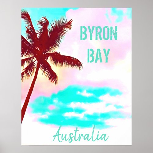 Byron Bay Australia hipster palm vintage travel Poster