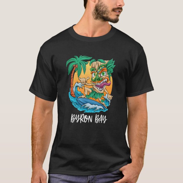 Byron Bay Australia Palm Tree Surfing Beach Vacati T-Shirt (Front)