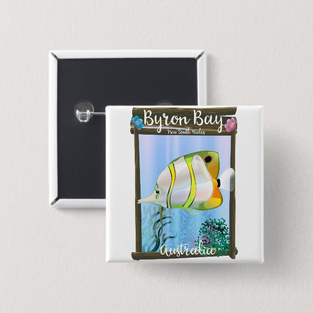 Byron Bay Australia travel poster. Button (Front & Back)