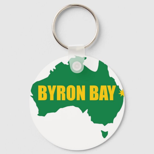 Byron Bay Green and Gold Map Keychain (Front)