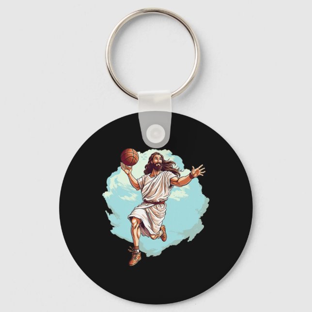 Bysketbyll Player Jesus Hoops Playing Bbyll Lord A Keychain (Front)