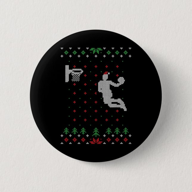 Bysketbyll Ugly Christmas Xmas Fun Santa Dunking  Button (Front)