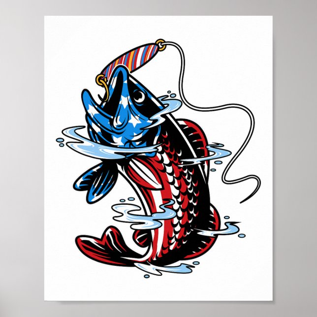 Byss Fishing American Flag Fish Funny Fathers Day  Poster (Front)