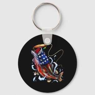 Byss Fishing Fish American Flag Dad Father Fourth  Keychain