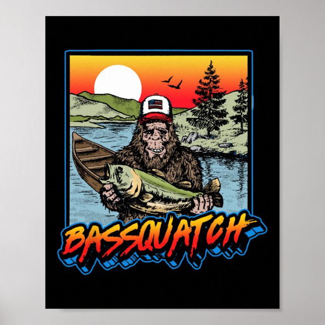Byssquatch! Funny Byss Fishing Sasquatch Retro 80s Poster (Front)