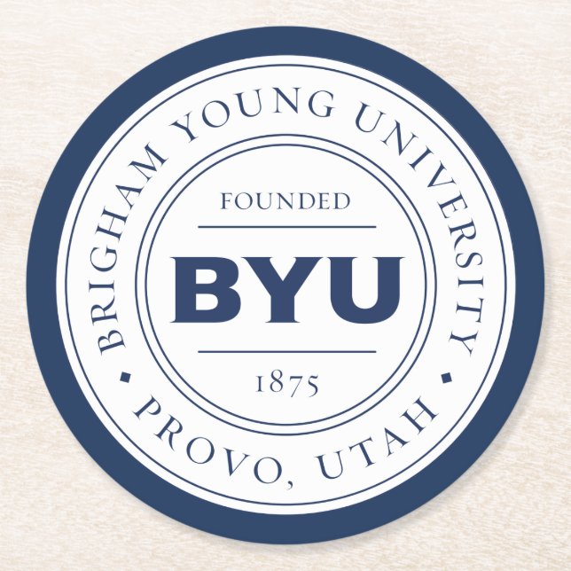 BYU Circle Logo Round Paper Coaster (Front)
