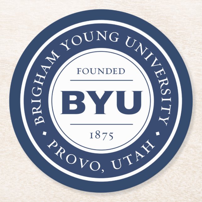 BYU Circle Logo Round Paper Coaster (Front)