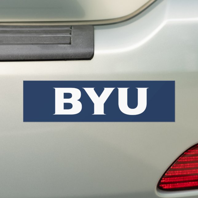 BYU Text Logo Bumper Sticker (On Car)