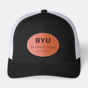 BYU Text Logo Leather Patch Hat