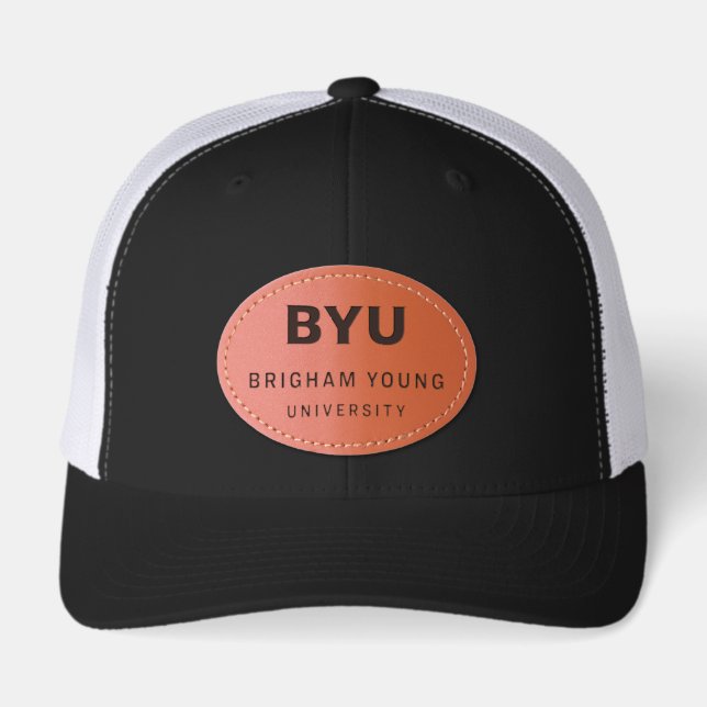 BYU Text Logo Leather Patch Hat (Front)