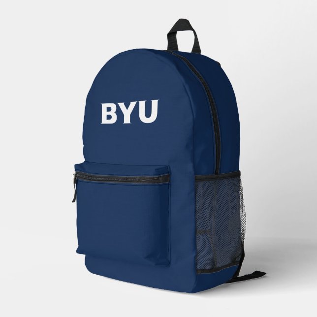 BYU Text Logo Printed Backpack (Back Corner Right)