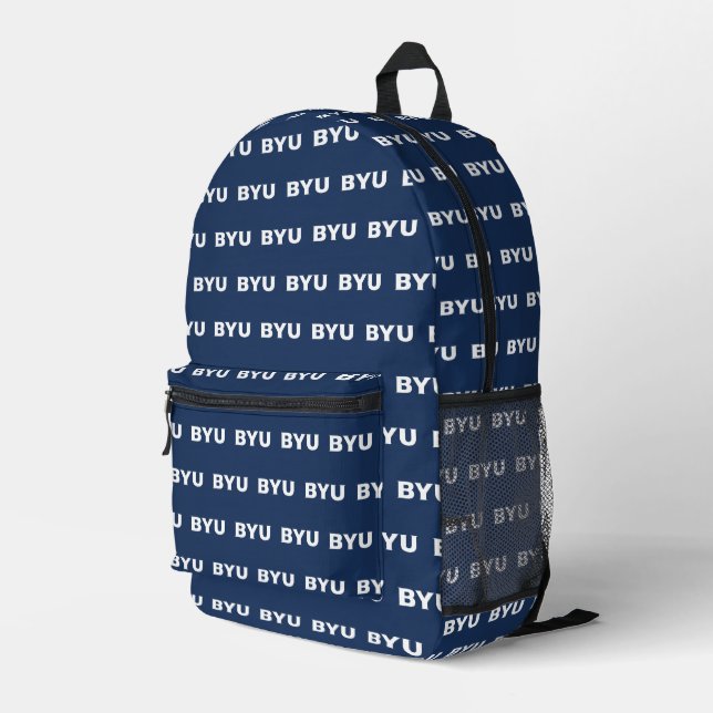 BYU Text Logo Printed Backpack (Back Corner Right)