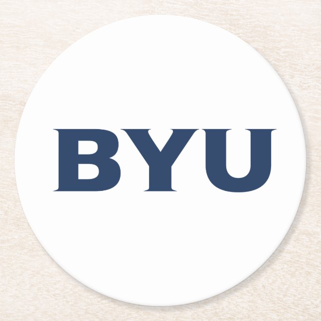 BYU Text Logo Round Paper Coaster (Front)