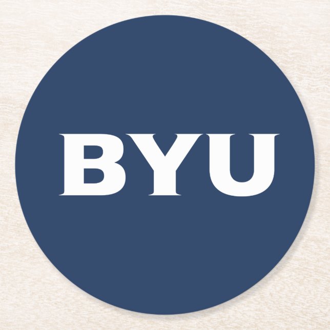 BYU Text Logo Round Paper Coaster (Front)