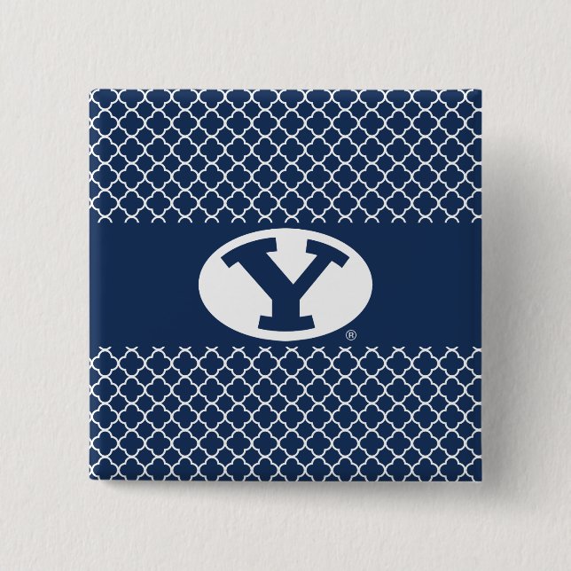 BYU Y | Quatrefoil Pattern Pinback Button (Front)
