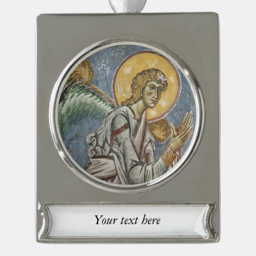 Byzantine Angel with Folded Hands Silver Plated Banner Ornament