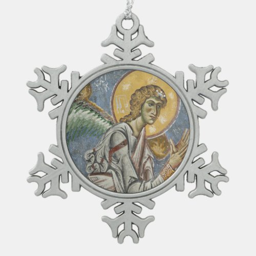 Byzantine Angel with Folded Hands Snowflake Pewter Christmas Ornament