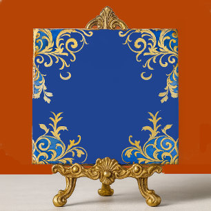 Byzantine Arabesque Blue Gold Filigree Ceramic Tile