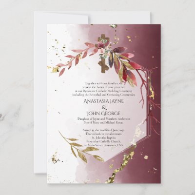 BYZANTINE Betrothal Crowning Wedding Floral Cross Invitation
