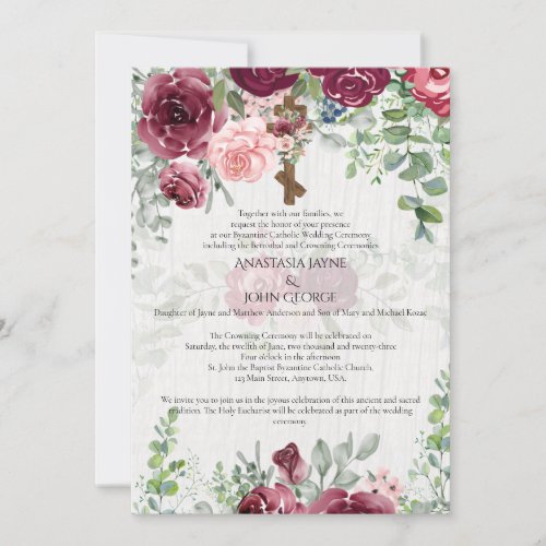 BYZANTINE Betrothal Crowning Wedding Floral Cross Invitation