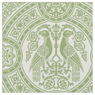 Byzantine Birds - Apple Green on Ivory Fabric