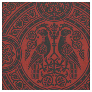 Byzantine Birds - Black on Dark Red Fabric