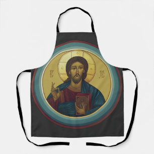 Byzantine Christ Pantocrator Round Mosaic Art Apron