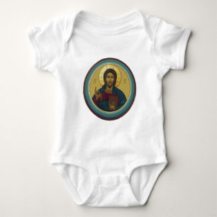 Byzantine Christ Pantocrator Round Mosaic Art Baby Bodysuit