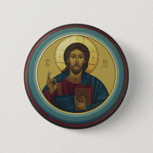 Byzantine Christ Pantocrator Round Mosaic Art Button