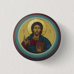 Byzantine Christ Pantocrator Round Mosaic Art Button
