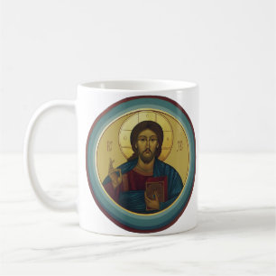 Byzantine Christ Pantocrator Round Mosaic Art Coffee Mug