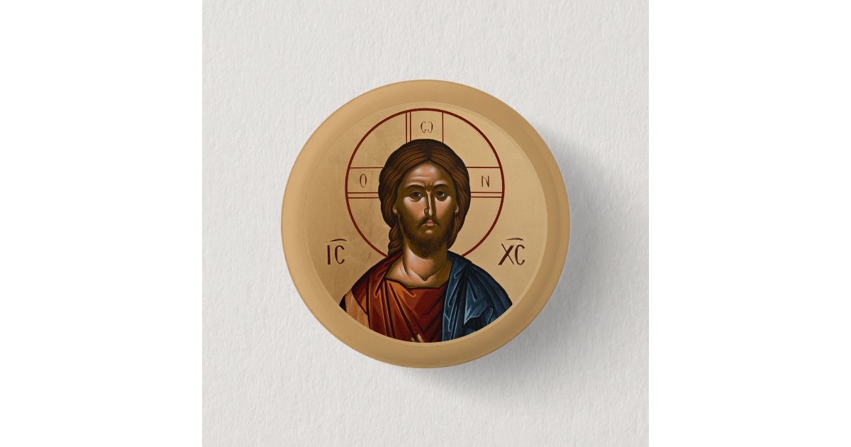 Byzantine Christian Orthodox Icons: Jesus Christ Button | Zazzle