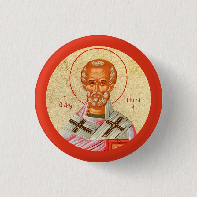 Byzantine Christian Orthodox Icons: St. Nickolas Button (Front)