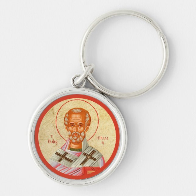 Byzantine Christian Orthodox Icons: St. Nickolas Keychain (Front)