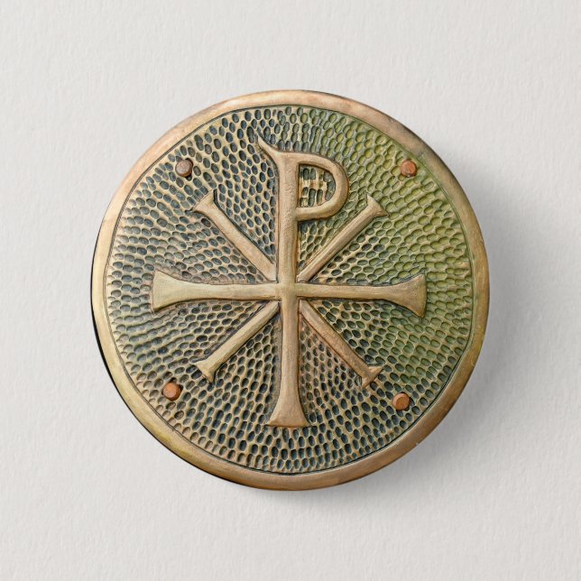 Byzantine cross symbol metal medallion history anc button (Front)