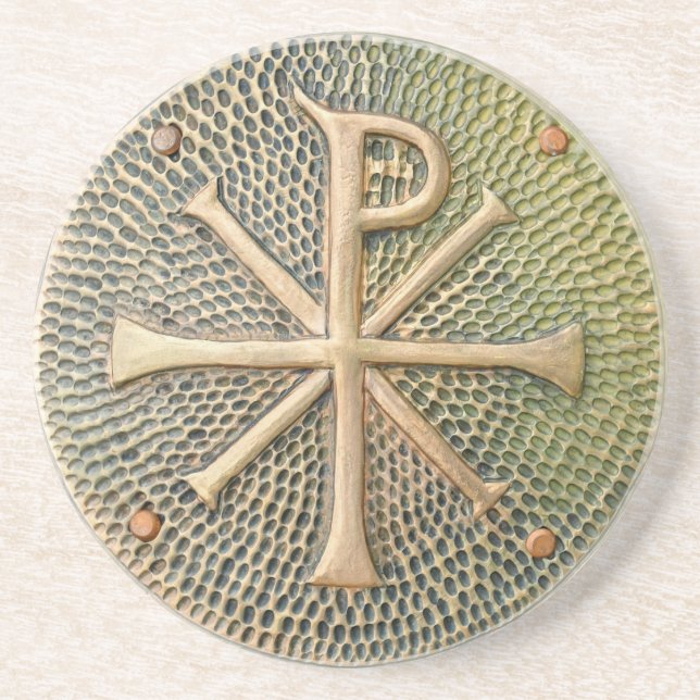 Byzantine cross symbol metal medallion history anc coaster (Front)