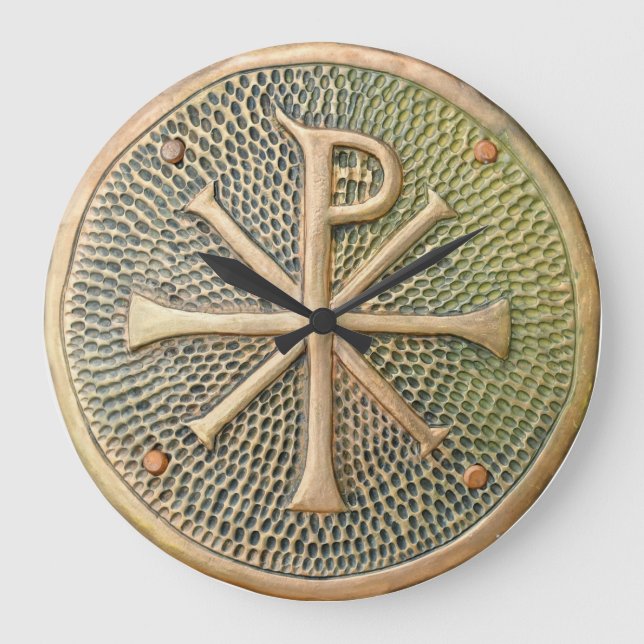 Byzantine cross symbol metal medallion history anc large clock (Front)