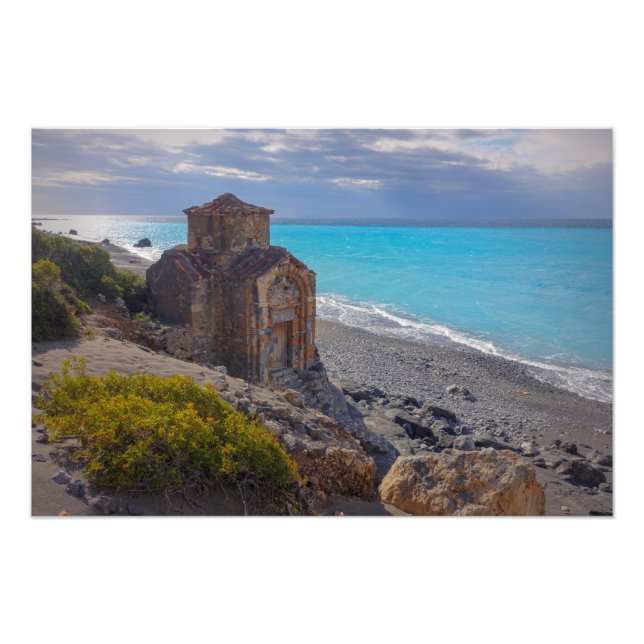 Byzantine-era Chapel at a beach on Crete, Greece Photo Print (Front)