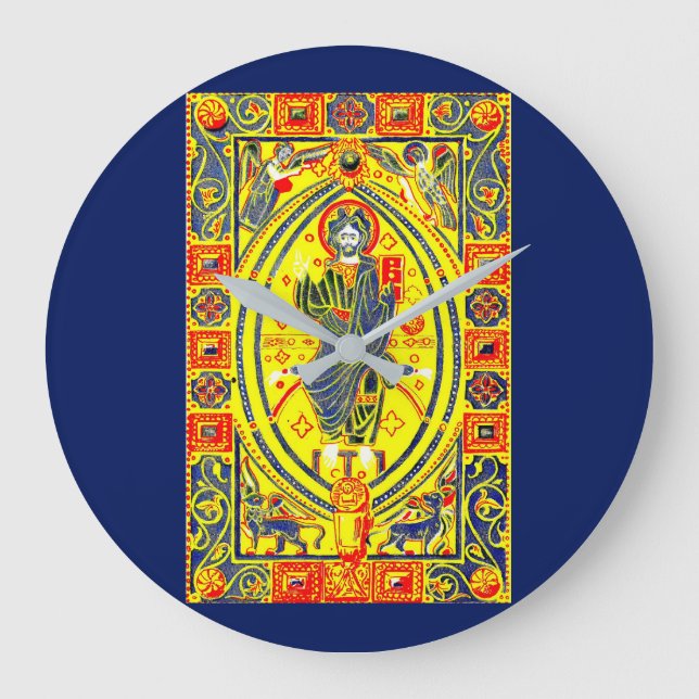 Byzantine folk art Jesus Large Clock (Front)