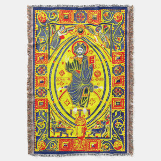 Byzantine folk art Jesus Throw Blanket