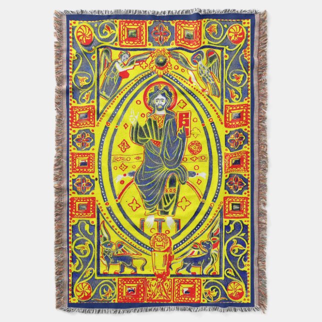Byzantine folk art Jesus Throw Blanket (Front Vertical)