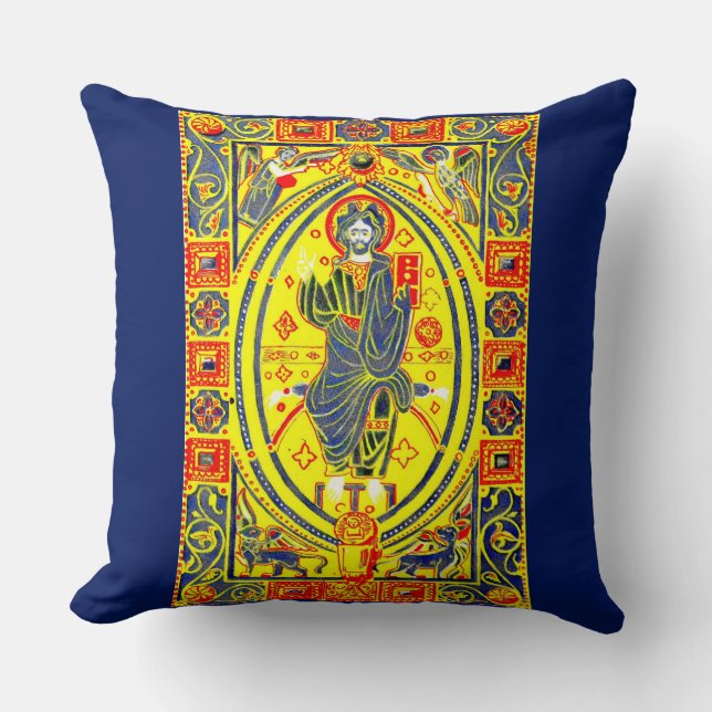 Byzantine folk art Jesus Throw Pillow (Front)