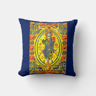 Byzantine folk art Jesus Throw Pillow