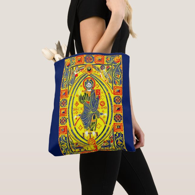 Byzantine folk art Jesus Tote Bag (Close Up)
