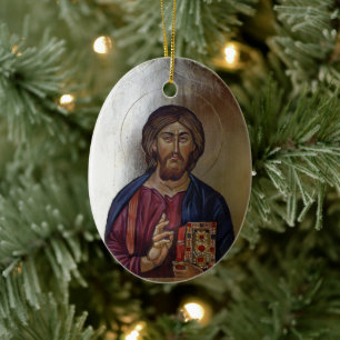 Byzantine Icon of Christ Pantocrator Ceramic Ornament