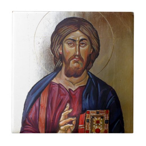 Byzantine Icon of Christ Pantocrator Tile