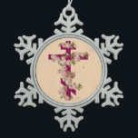 Byzantine Orthodox Eastern Rite Cross Pink Roses Snowflake Pewter Christmas Ornament<br><div class="desc">Beautiful vintage floral design of a Byzantine Orthodox Eastern Rite Cross  with Pink Roses</div>